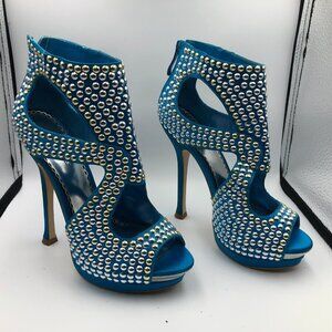 Bebe Cassandra Blue Silver Studded Women's Stiletto Heels Size 6M